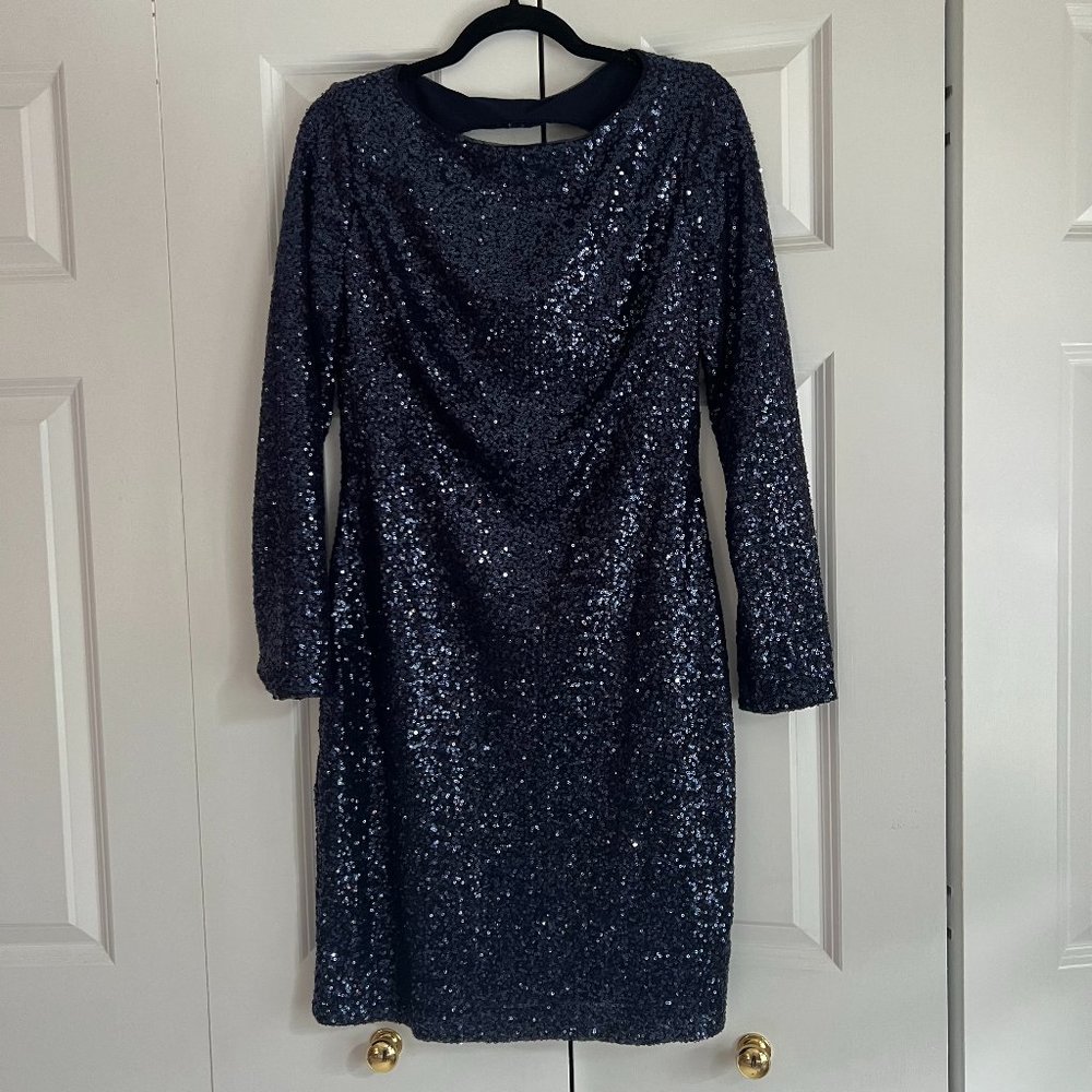 Ralph Lauren Women's Size 10 Blue Sequin Open Back Bodycon Dress